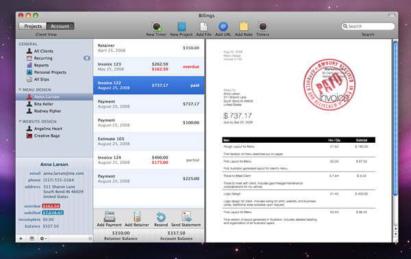Billings Invoice Screenshot Billings Invoice Screenshot